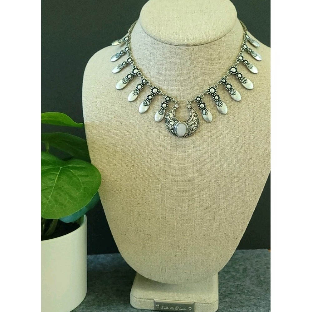 AMERICAN EAGLE Crescent Moon Statement Necklace Boho Tribal Dangle 14"